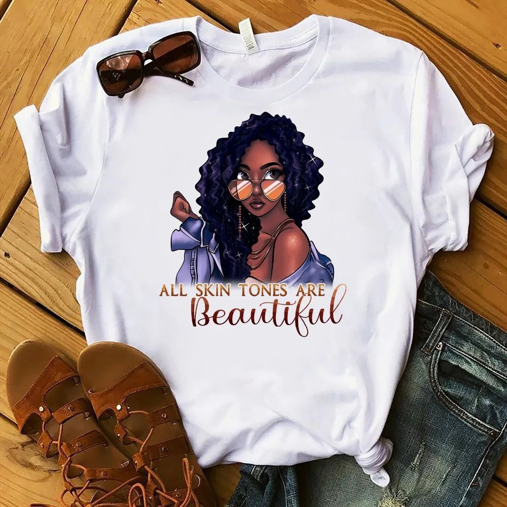 

2022 Summer Hot Sale Melanin T-Shirt Afro Women Funny Letter Print Tshirts Black Queen Tee Tops Short Sleeve Graphic T Shirts