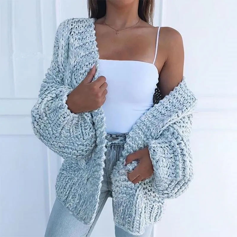 

Autumn Casual Elegant Warm Solid Loose Plus Size Women Knitted Cardigan Sweater