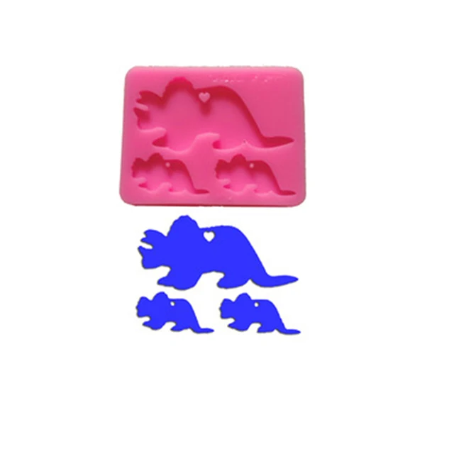 

B069 Animal Family Shiny Mama Baby Keychain Mold Triceratops Dinosaur Family silicone Keychain Mold, Customized color