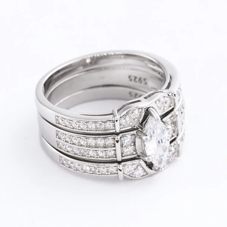 

SKA s925 wholesale Sterling silver stackable ring CZ Diamond White gold Bridal Wedding ring set, Picture