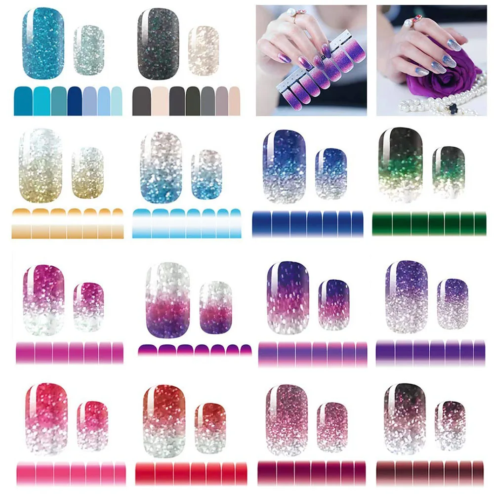 

Nail Stickers Glitter Gradient Color Shine Full Wraps Polish Strips Self-AshesiveArt Sets, Choose