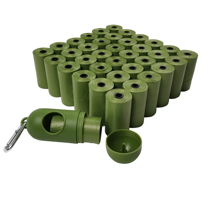 

High Quality Unscented Green Biodegradable Pet Waste Dog Poop Garbage Bags 13 Micron Extra Tthick And Strong With Free Dispenser, Army green