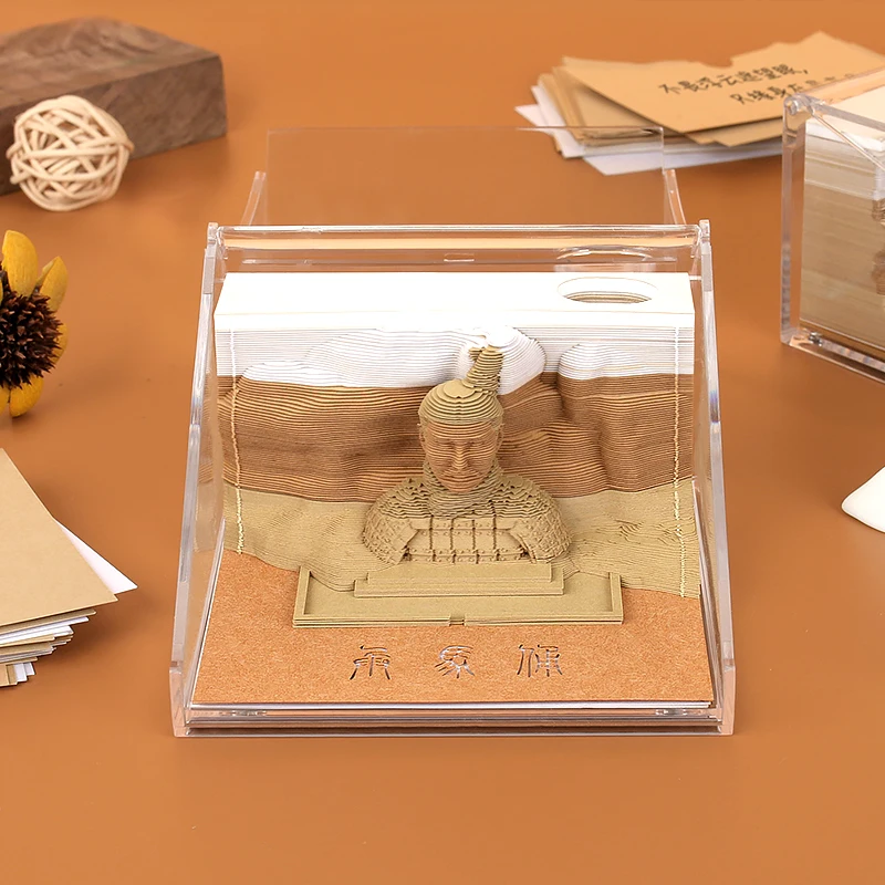 

New Product Creativity 2023 Terra Cotta Warriors 3D Model Tear Up Note Paper Tourist Attractions Souvenir Box Frame Note Paper