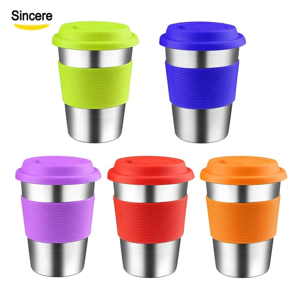 5 Pack 12 OZ Stainless steel drinking cup with straws & lids, Sleeves Drinking tumblers for Kids,Adults