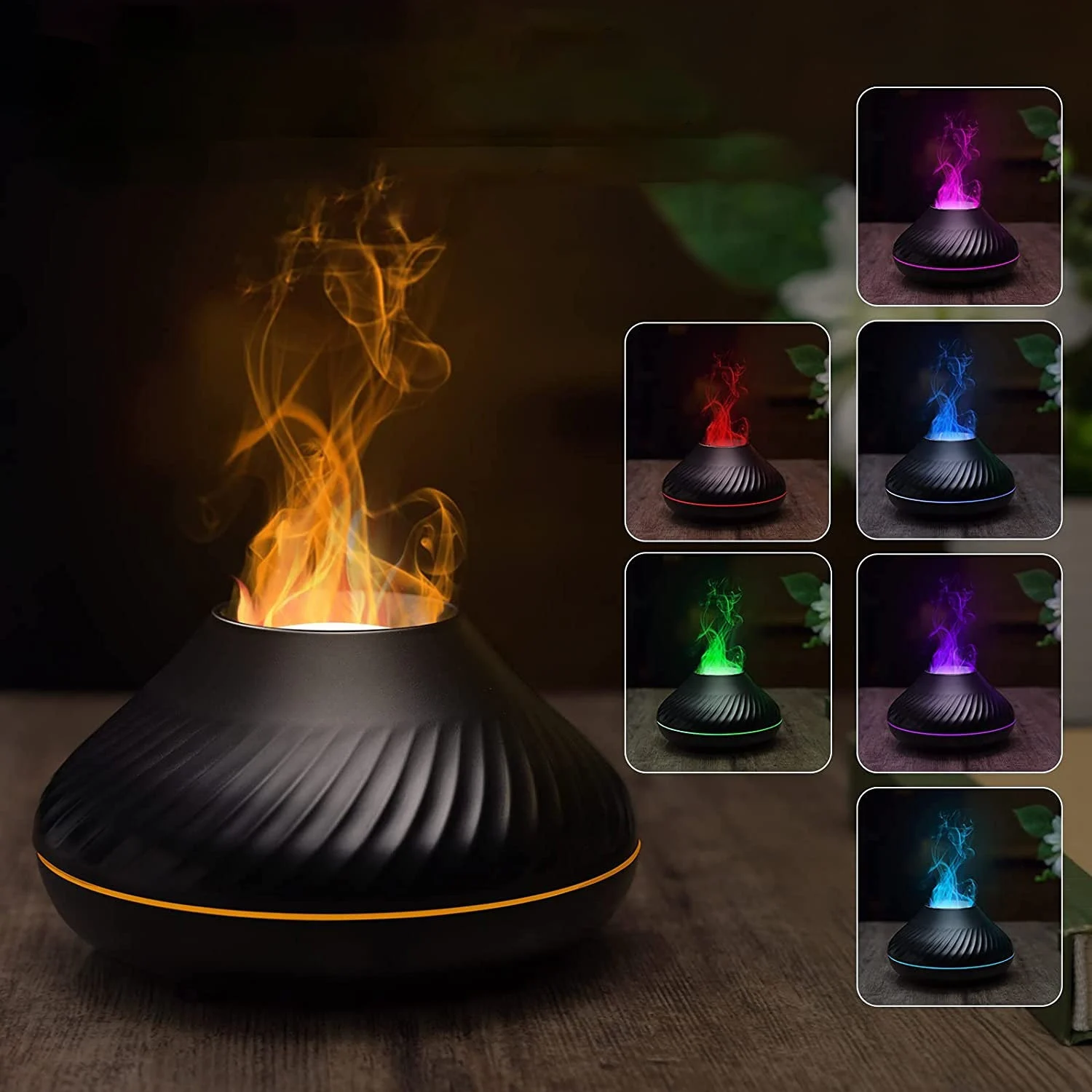 

Volcano Flame Aroma Diffuser Essential Oil 130ml Scent Diffuser Fire Humidifier with RGB Color Night Light