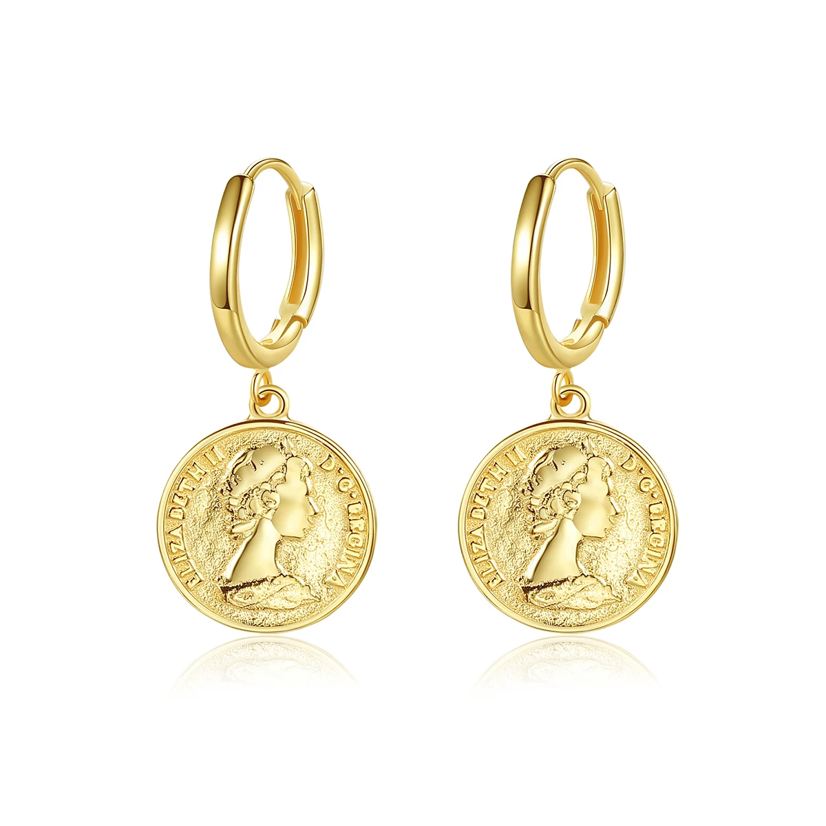 

Silver Coin Huggie Hoop Drop Earrings Cuff 14K Gold Plated stainless steel Dainty Minimalist Hammered Earrings for Women
