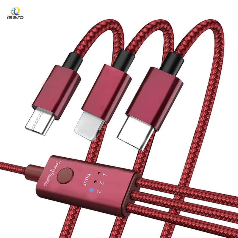 

Free Shipping Timing 3 in 1 USB Fast Charger Cables Type C 2.4A Nylon Braided Charging Cable for Samsung S21 Huawei Mobile Phone, Black/red/grey