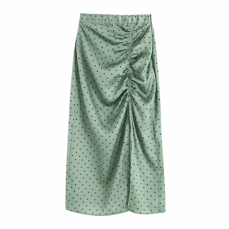 

qz981 new brief dot print wrinkle pleated front split print skirt women match all saias