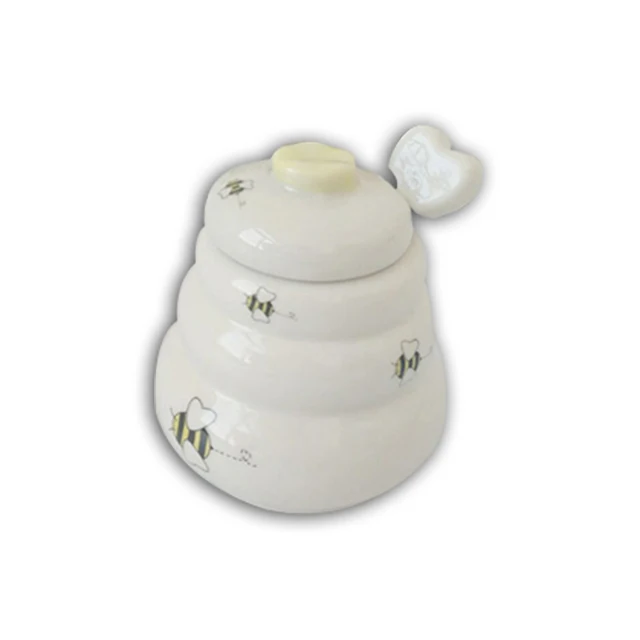 

Wholesale high quality cute and durable food storage jar with wooden handle ceramic honey pot, Ceramics color