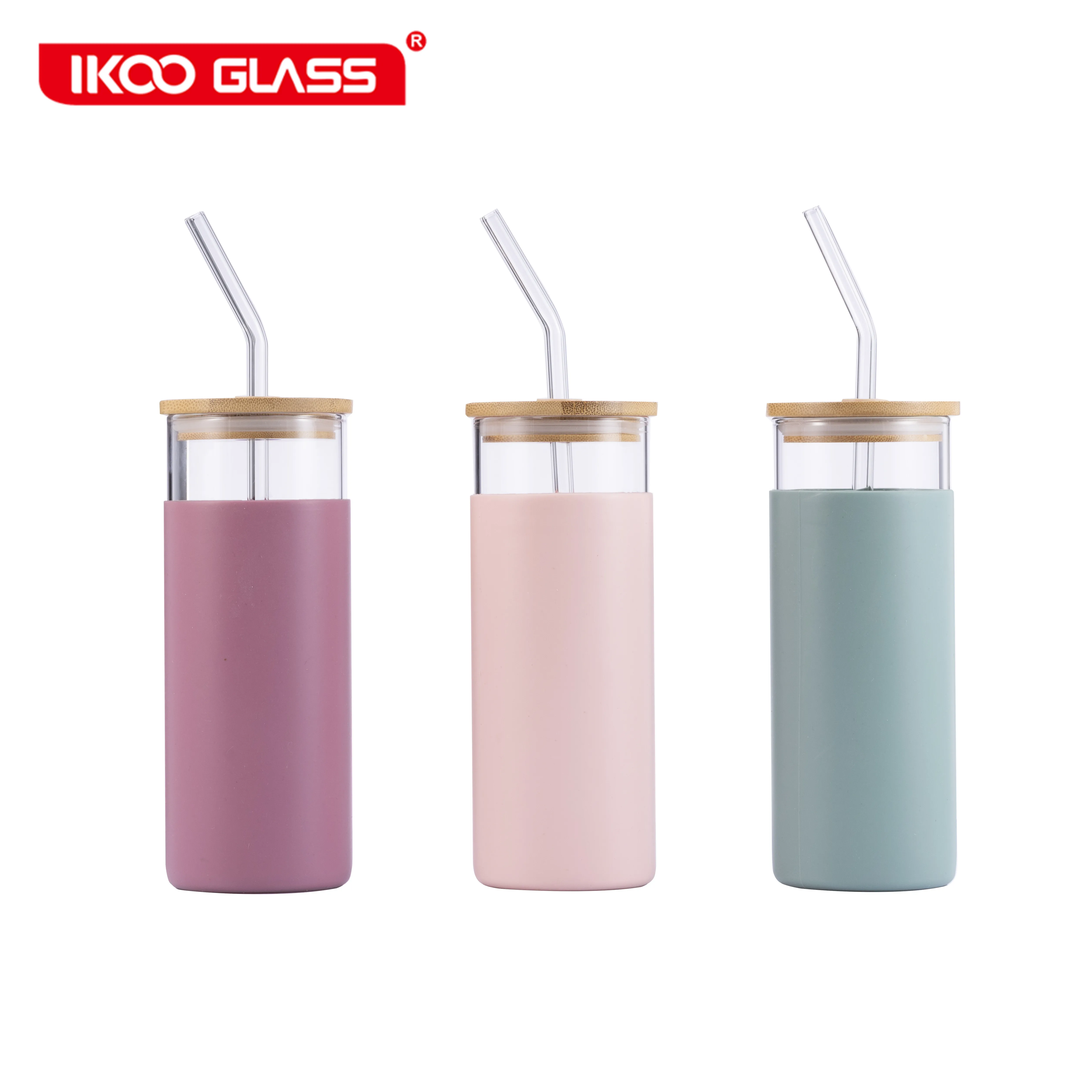 

24oz Glass Tumbler BPA Free Glass Water Bottle Straw Silicone Protective Sleeve Bamboo Lid