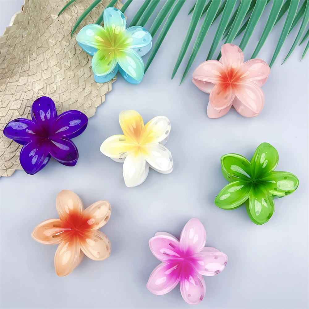 

Wholesale Fashion Plumeria Flower Hairpin Artificial Plastic Frangipani Hair Claw