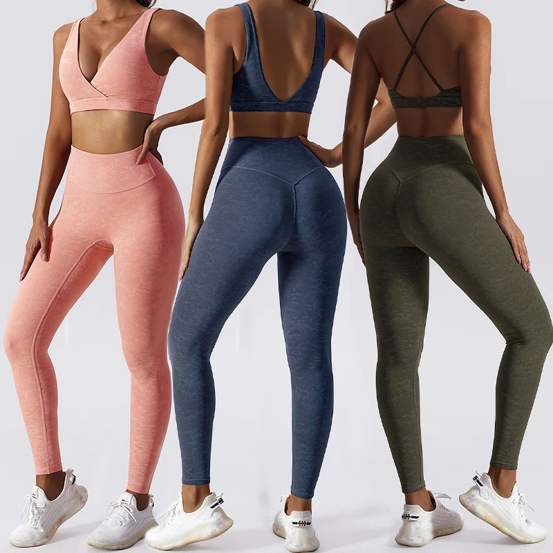

Wholesale Custom Camo Printing Sexy Thin Straps V Back Sports Bra High Waist Leggings Women 3 Piece Gym Fitness Yoga Suit Set