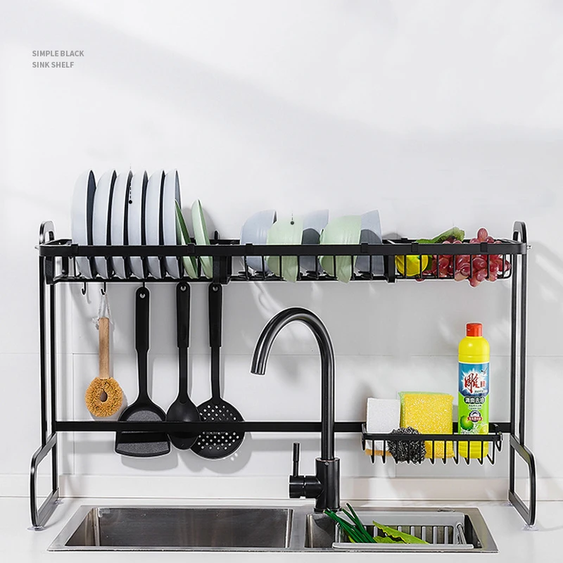 

Kitchen Racks and Holders Kitchen Over The Sink Dish Drying Rack Holder Draining Shelf Storage Organizer, Black