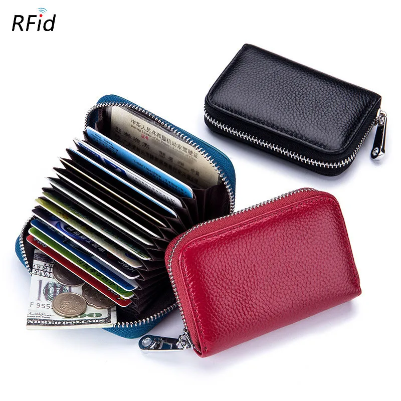 

GLC003 New 2021 RFID blocking men and women zipper wallets genuine leather card holders