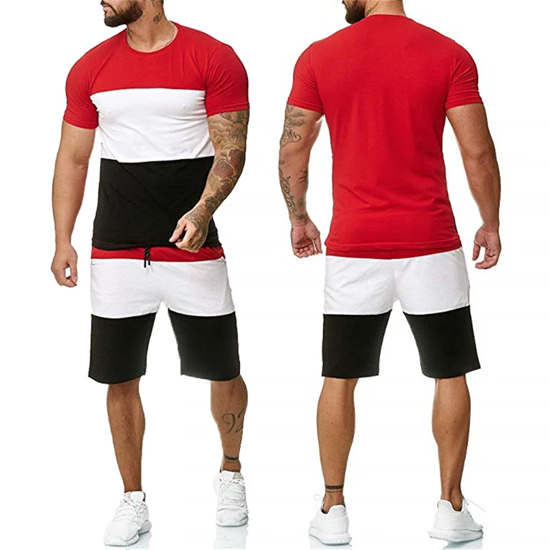 

2021 Summer New Men Outfit T Shirt Shorts Two Piece Short Set Outdoor Sportswear Casual Sweatsuit Custom Brand, Customized color