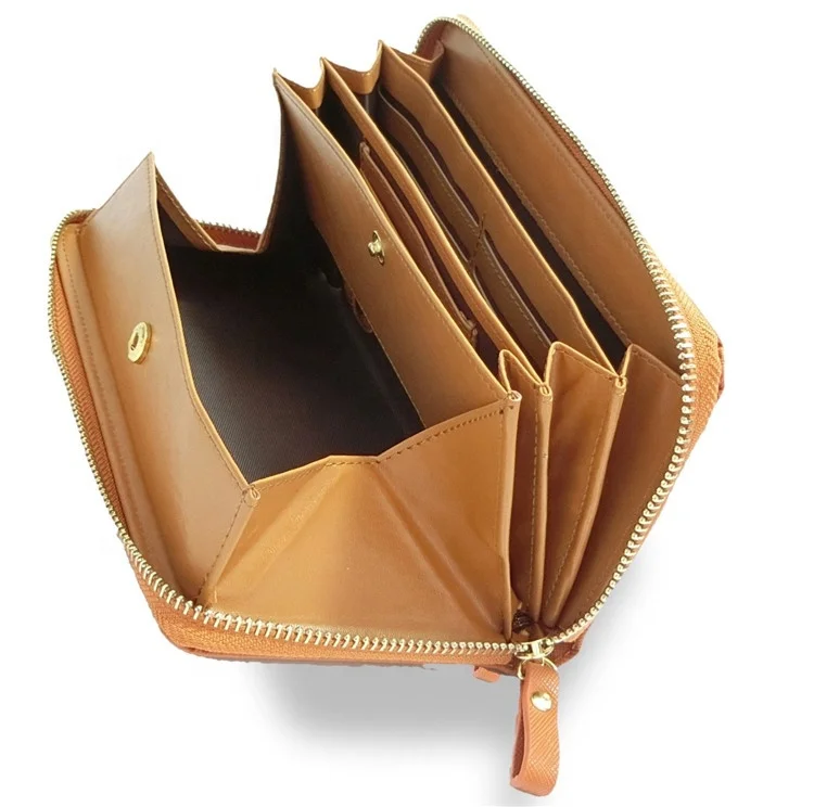 

2020 new design fashion zippered ladies leather wallet genuine leather women travel long wallet