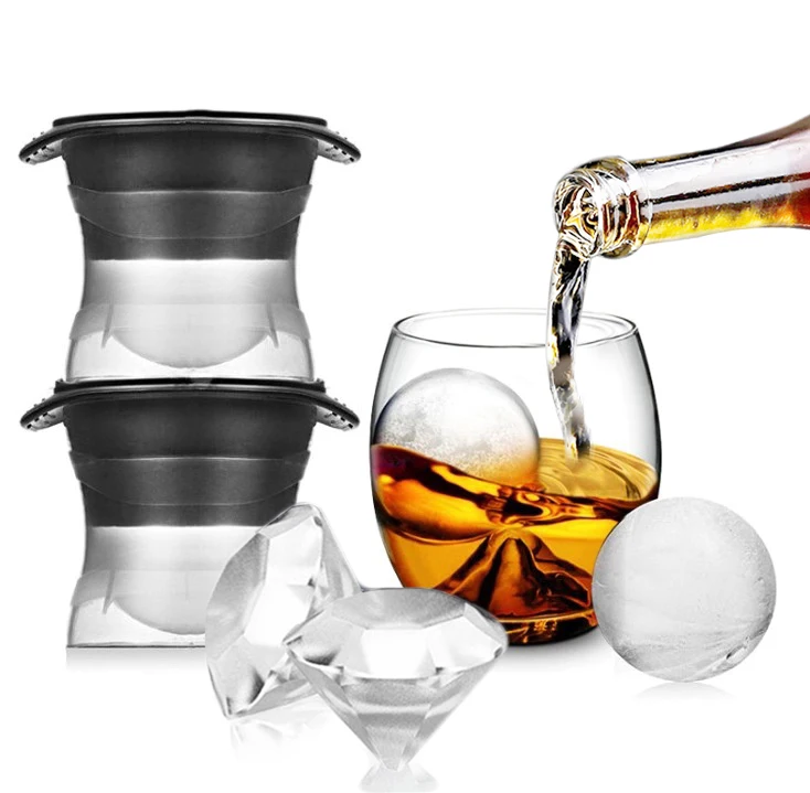 

Silicone Single Large Ice Cube Mold Ice Ball Maker Diamond Ice Making Mold For Whiskey and Soft Drinks, Black, grey