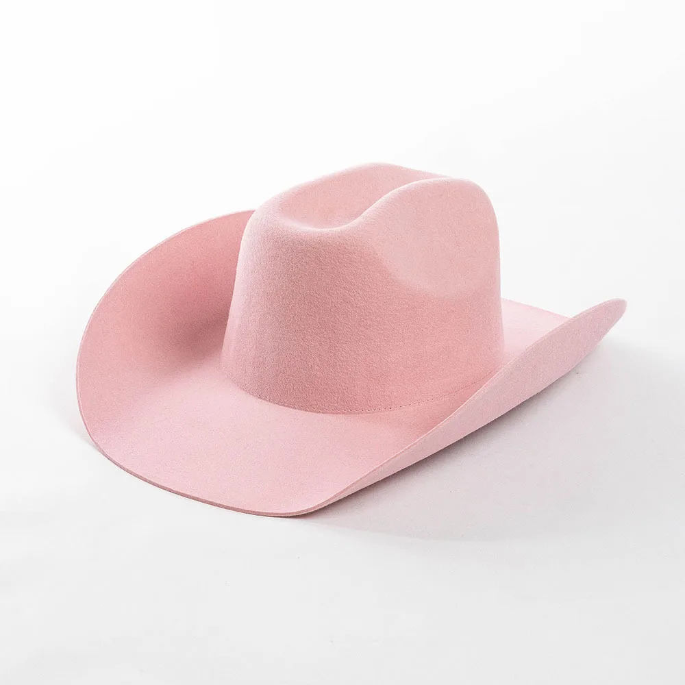 

Western Style 100% Wool Felt Cowgirl Hats For Women Girl Rolled Brim Fedora Hat Pink Cowboy Cowgirl Hats