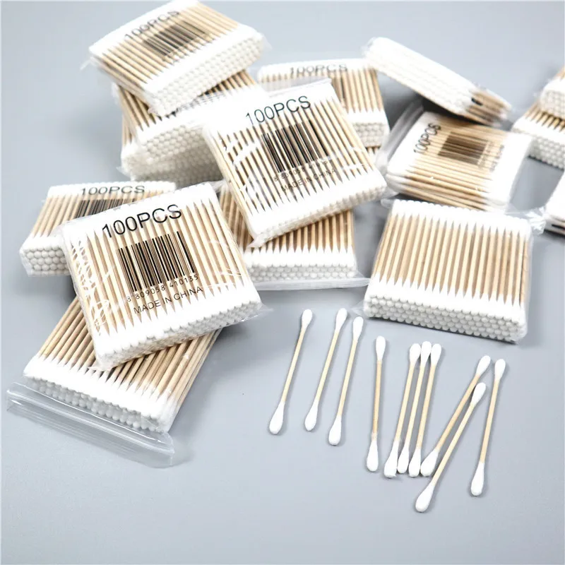 

100pcs bamboo handle cotton swabs makeup cotton buds, Show as picture or can customized