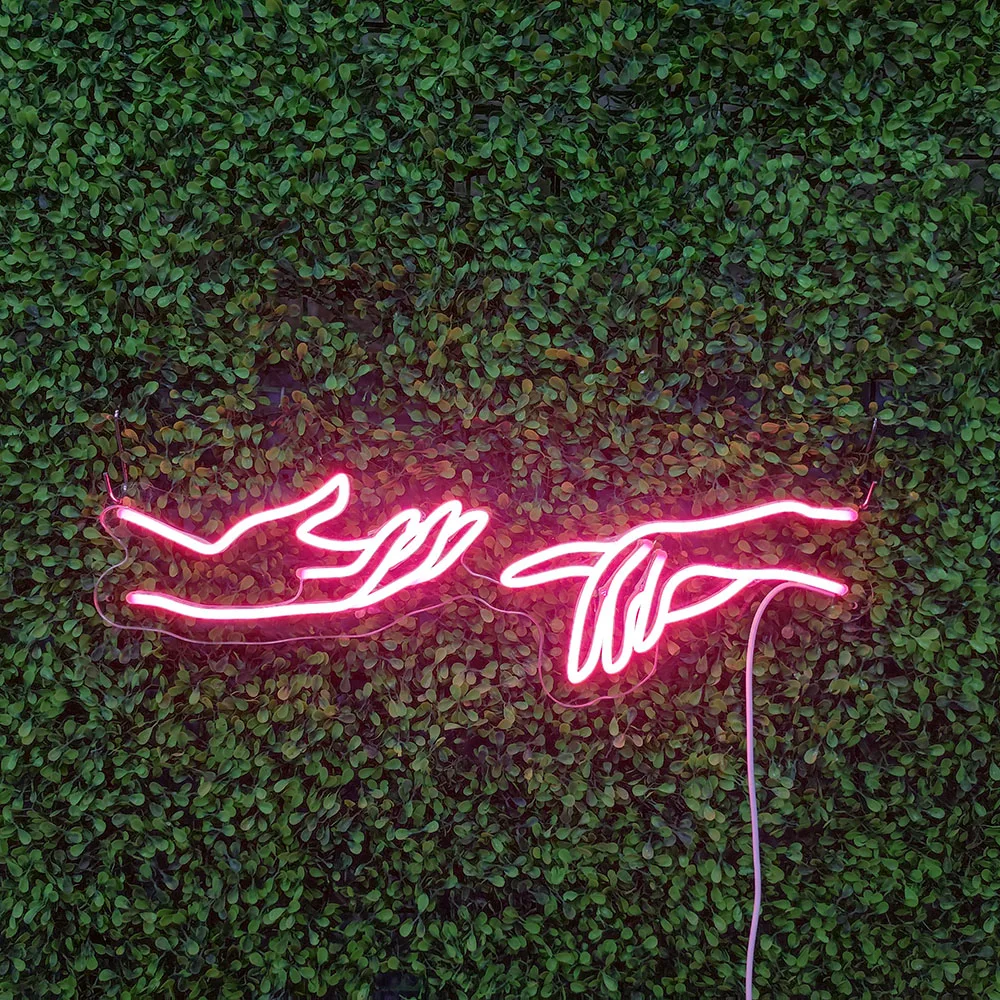 

OUX Free Shipping Hands Wall Art of God Acrylic Neon Light Logo Sign Silicon Home Party Decoration Custom Led Neon Light Sign, Customized color