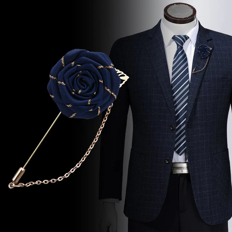 Custom Men's Fashion Lapel Pins Fashionable Metal Flower Brooches China Stock for Suits