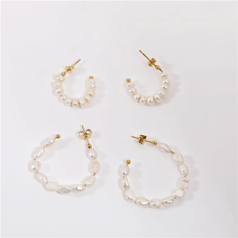 Joolim Stainless Steel Jewelry Freshwater Pearl Hoop Earring 18k Gold Plated Stainless Steel Women Earring for Girl