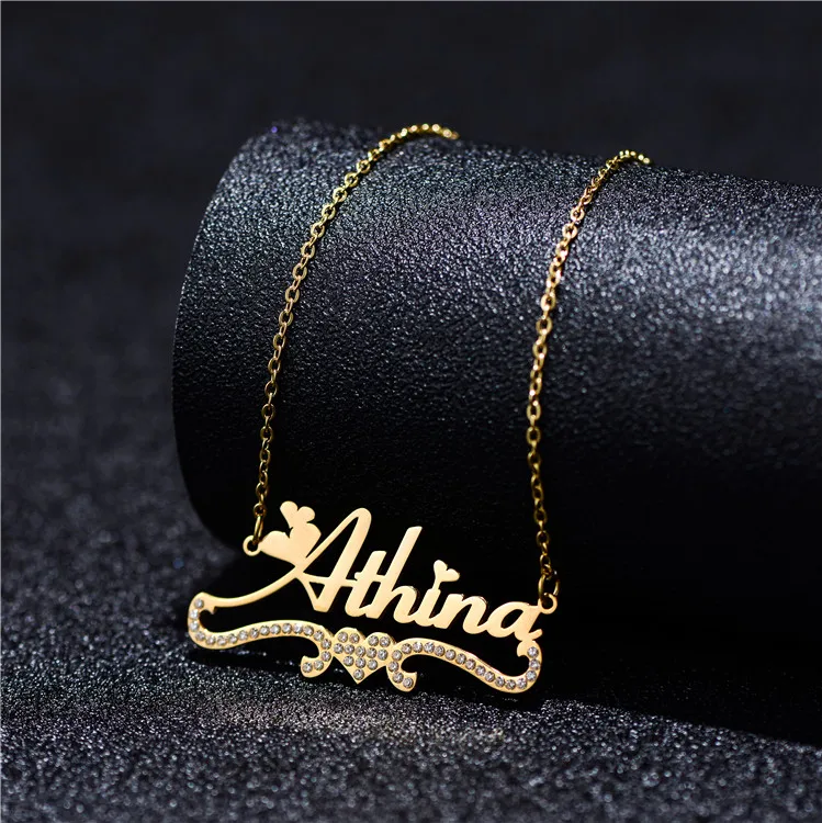 

Personalised Costomized 18K Gold Plated Stainless Steel Name Necklace Pure Diamond Custom Diamond Name Plate Necklaces