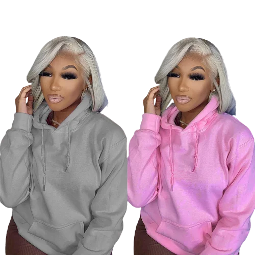 

Trendy 2021 Solid Color Long Sleeves Drawstring Pockets Cute Tops Fall Set Hoodies For Women 100% Cotton