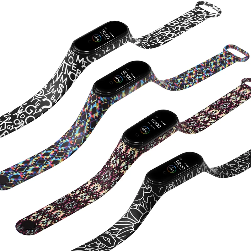 

BOORUI Individual colorful pattern mi band 5 original strap Custom patterned breathable rubber strap for xiaomi band 3/4/5/6, Letter,flamingo,blue maple leaf,red love,white black line