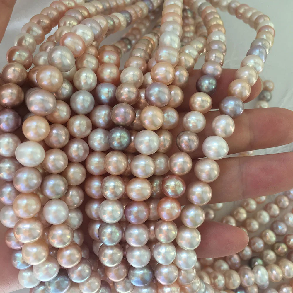 

7.5-8.5 mm AA+ grade good quality round shape nature freshwater pearl candy colourful in strand loose pearl wholesale price