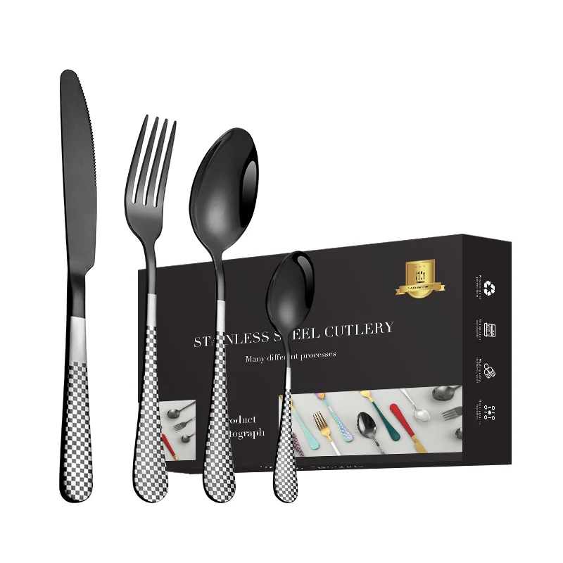 

Customized Cutlery Box Black Cutlery Set Stainless 24 Piece Cutlery Set Black