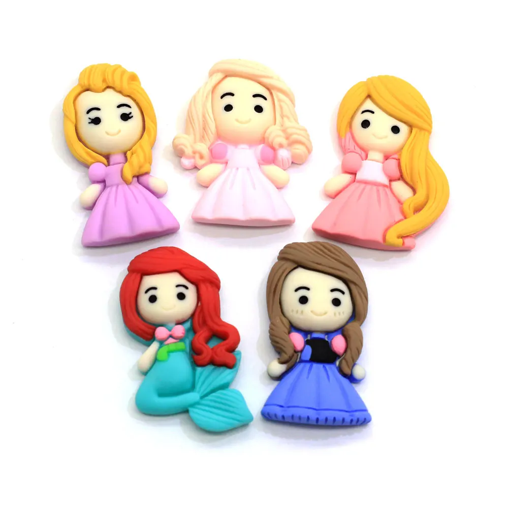 

23mm 32mm Kawaii Cartoon Doll Flat Back Princess Resin Cabochons For DIY Hair Bow Phone Decoration Scrapbooking