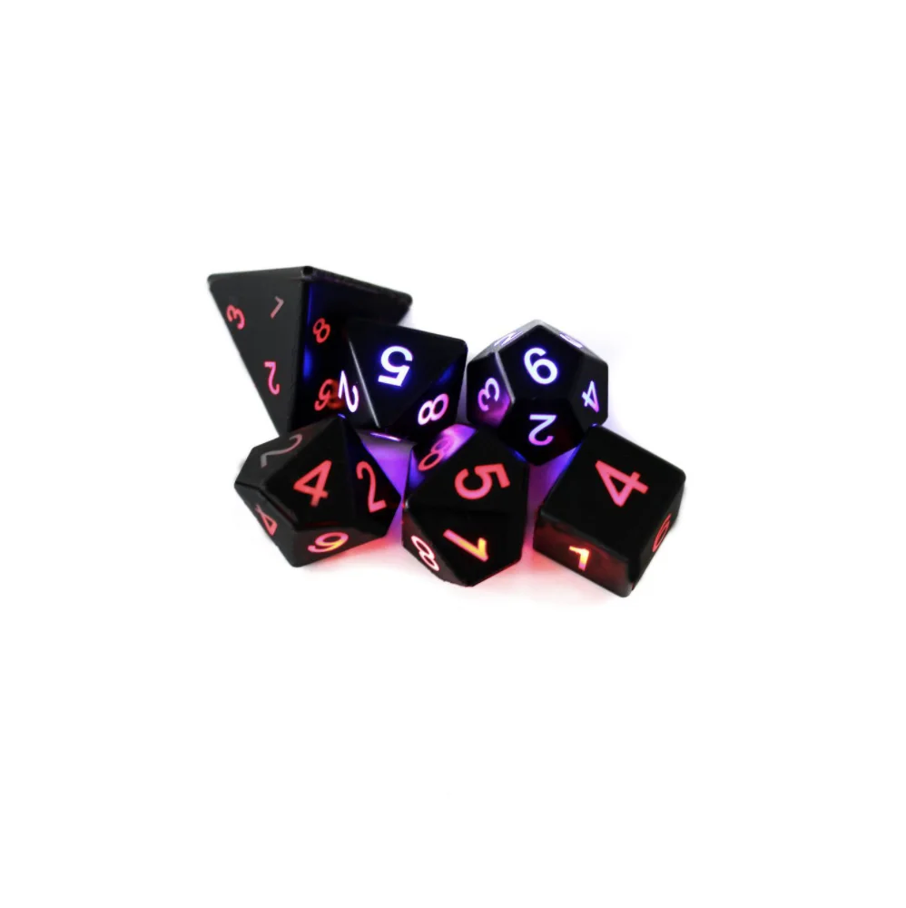 

7pc Set Polyhedral RPG Dice MTG Game D20 D12 D10 D8 D6 D4 Table Games Glitter Polyhedral LED Decorative Light up Dice, Black