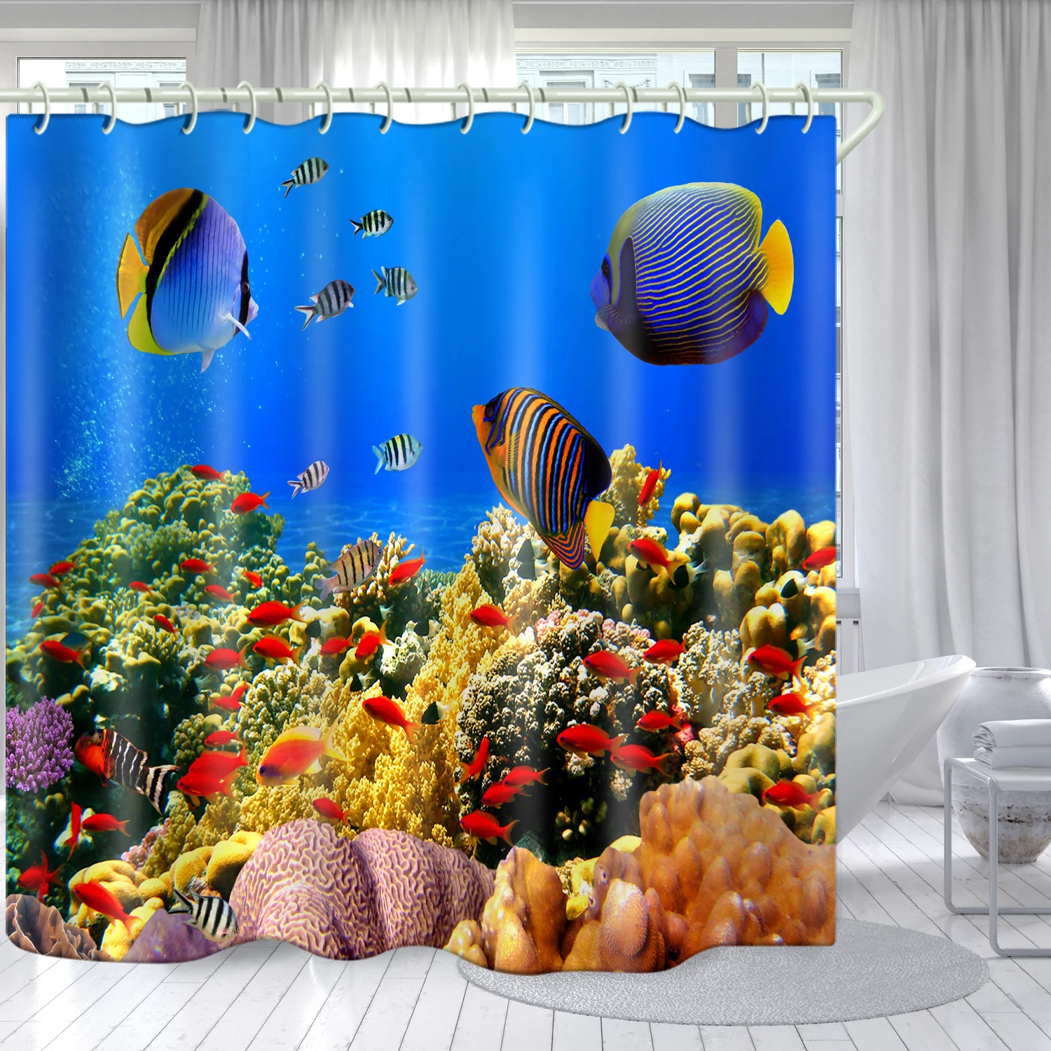 

Color coral fish theme decoration waterproof and mildew proof 100% polyester shower curtain partition toilet bathroom curtain, Picture