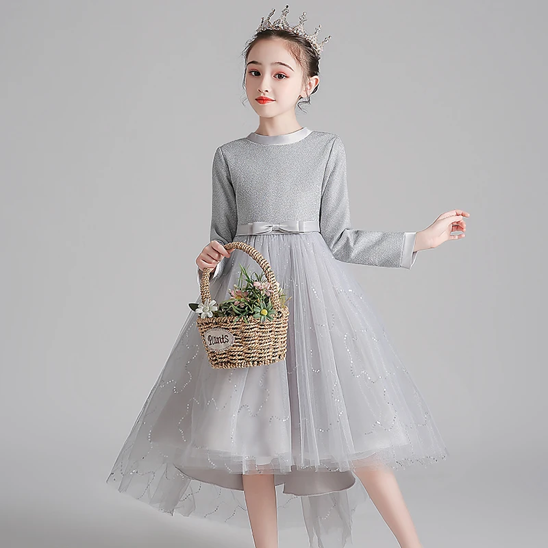 

Organza Tulle Embroidery Ball Gown Gray Princess Flower Birthday Baby Party Dresses UK