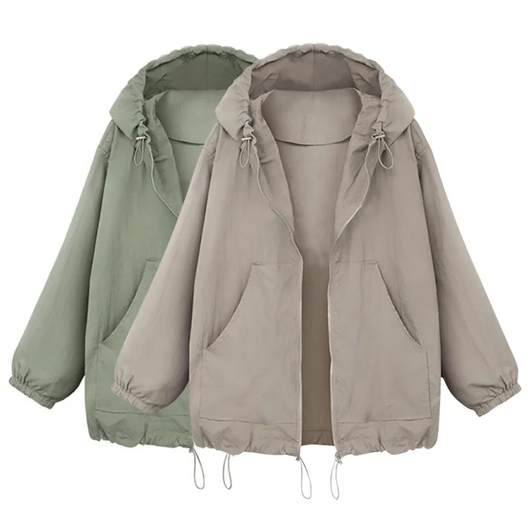 

Wholesale OEM ODM Oversized Long Sleeve Zip Up Pockets Stylish Custom Winter Women Coat, Gray green