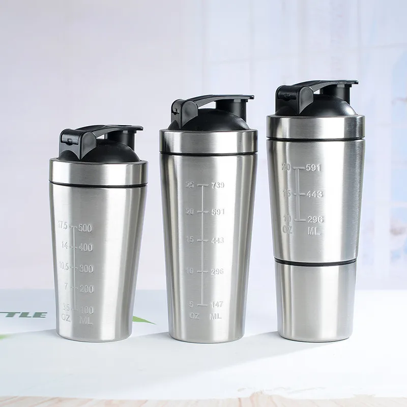 

1807 304 stainless steel shaker cup fitness sports water cup milkshake protein milk powder stirring cup wholesale, Stainless steel natural color