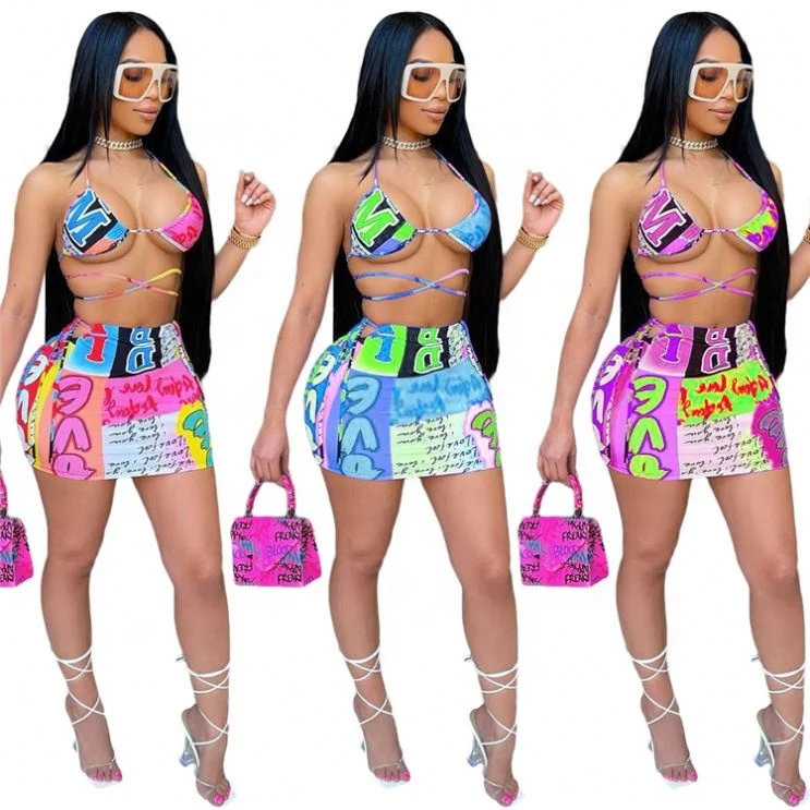 

SZYY8260-2021 new arrivals summer graffiti two piece bathing suits swimsuit women