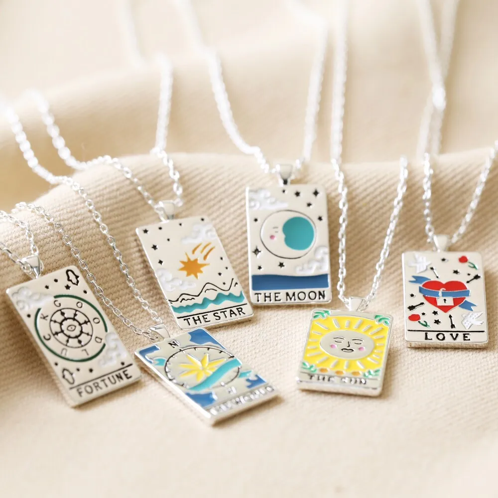 

18K Gold Plated Stainless Steel Necklace Enamel Tarot Card Moon Star Sun Pendant Necklace Birthday Gift for Women