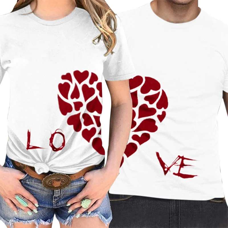 

Wholesale Custom Pattern Print Couple Dress Clothing T-Shirt Super Soft Loose Cozy Cotton Tops Romantic Valentine Shirt