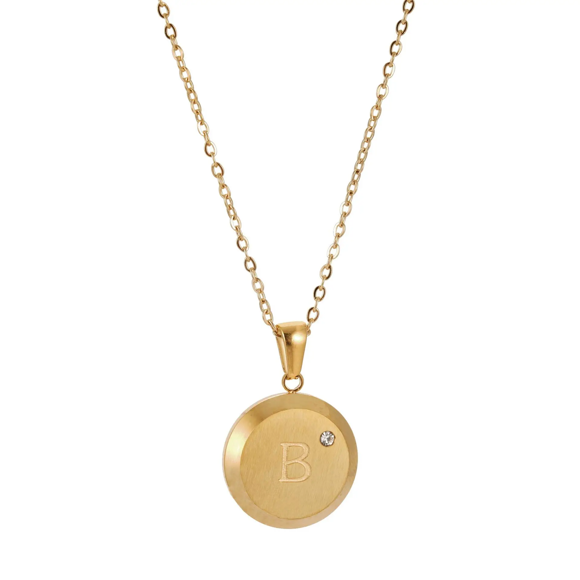 

A-Z Alphabet Letter Titanium Steel Disc Pendant Necklace High Polished 18K Gold Plated Stainless Steel Initial Necklace
