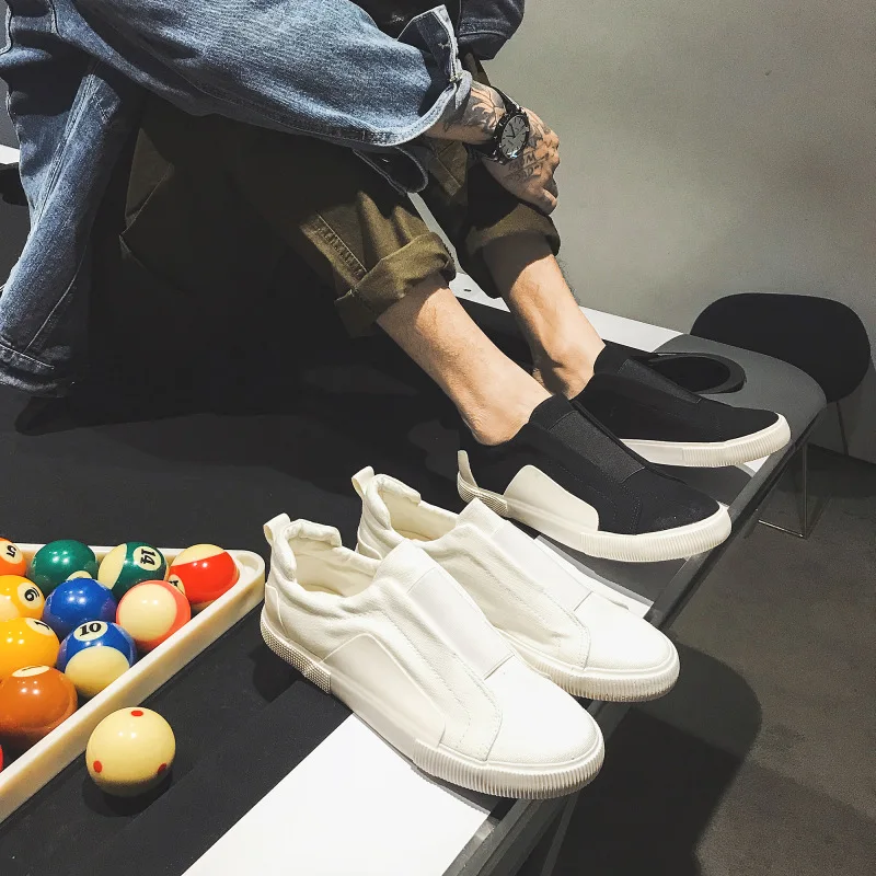 

sh12314a Black White Men Low Top Canvas Shoes Fashion Sneakers Comfortable Breathable Men Vulcanize Shoes Slip on Flats