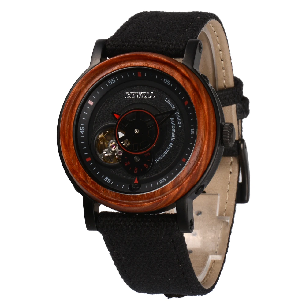 

BEWELL Automatic Watch Wood Wristwatches 3ATM Waterproof with Metal and Wood Case Wood Bezel Custom Your Watch