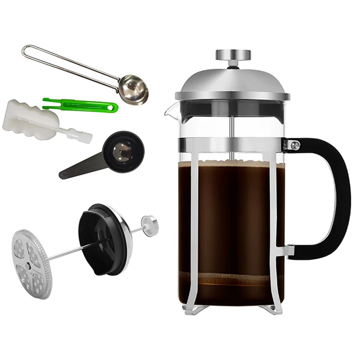 

French Press Coffee Maker 4 Level Filtration System 304 Grade Stainless Steel - Heat Resistant Borosilicate Glass(34 Ounce)