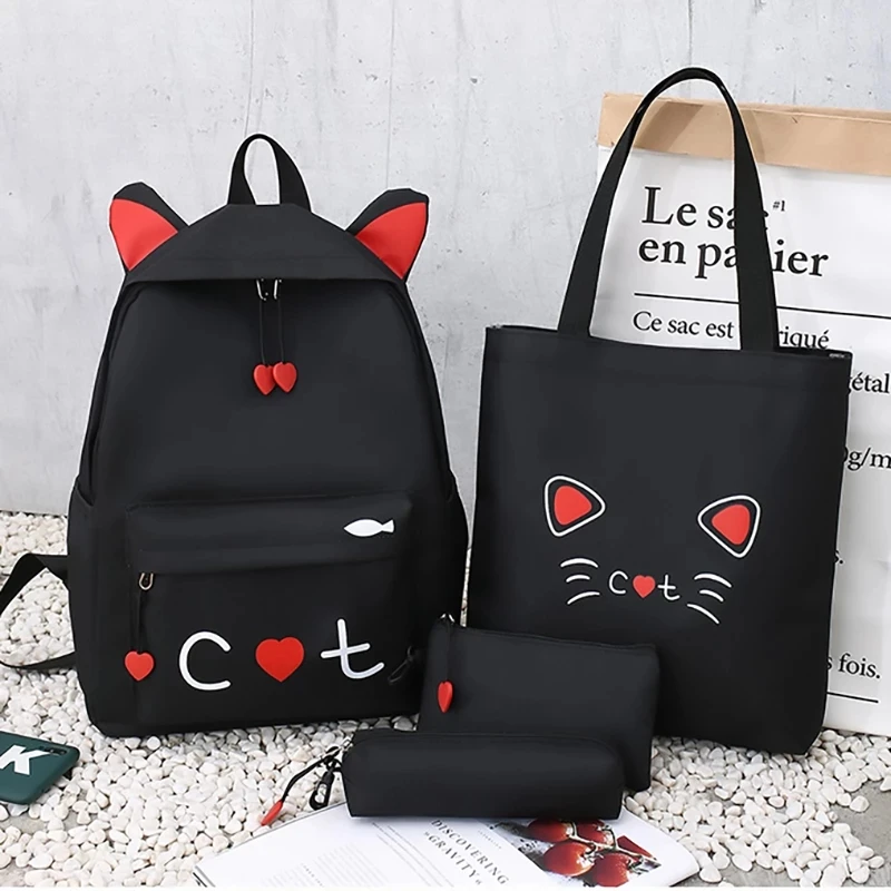 

4 piece set Schoolbags For Teenage Girls Cute Print Women Backpack High Quality School Backpack Female Shoulder Bags, As picture