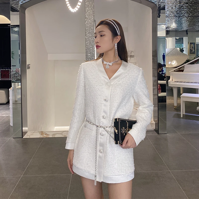 

Anfeiouna Korean Fashion Lady Factory Direct V-Neck Coats Jacket, White