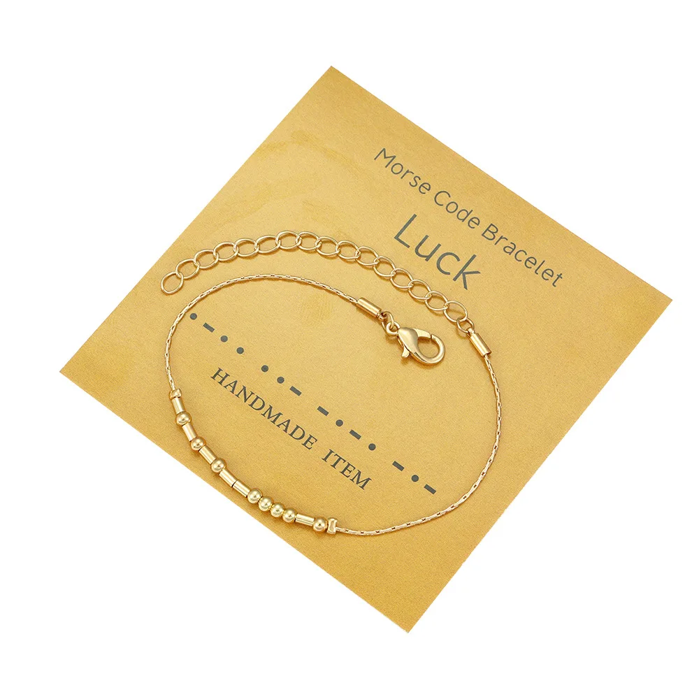 

Hot Selling Morse Code Brass Beaded Bracelet Luck Beads Bracelets with Card, Gold