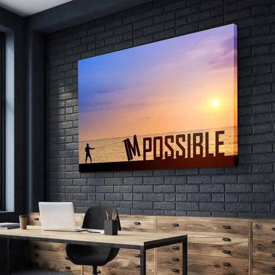 

HD Nordic Motivational Canvas Impossible Canvas Painting Sunrise and Beach Posters Wall Art Decor Office Decoration, Multiple colours