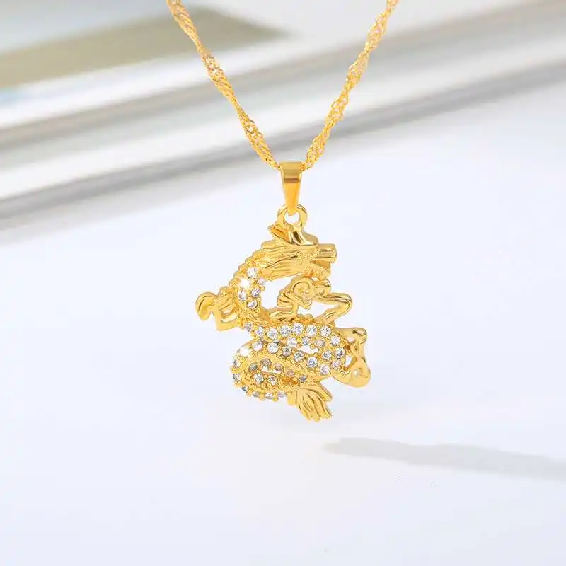 

Stainless Steel Zodiac Animal Purple Crystal Rhinestone Dragon Snake Pendant Necklace