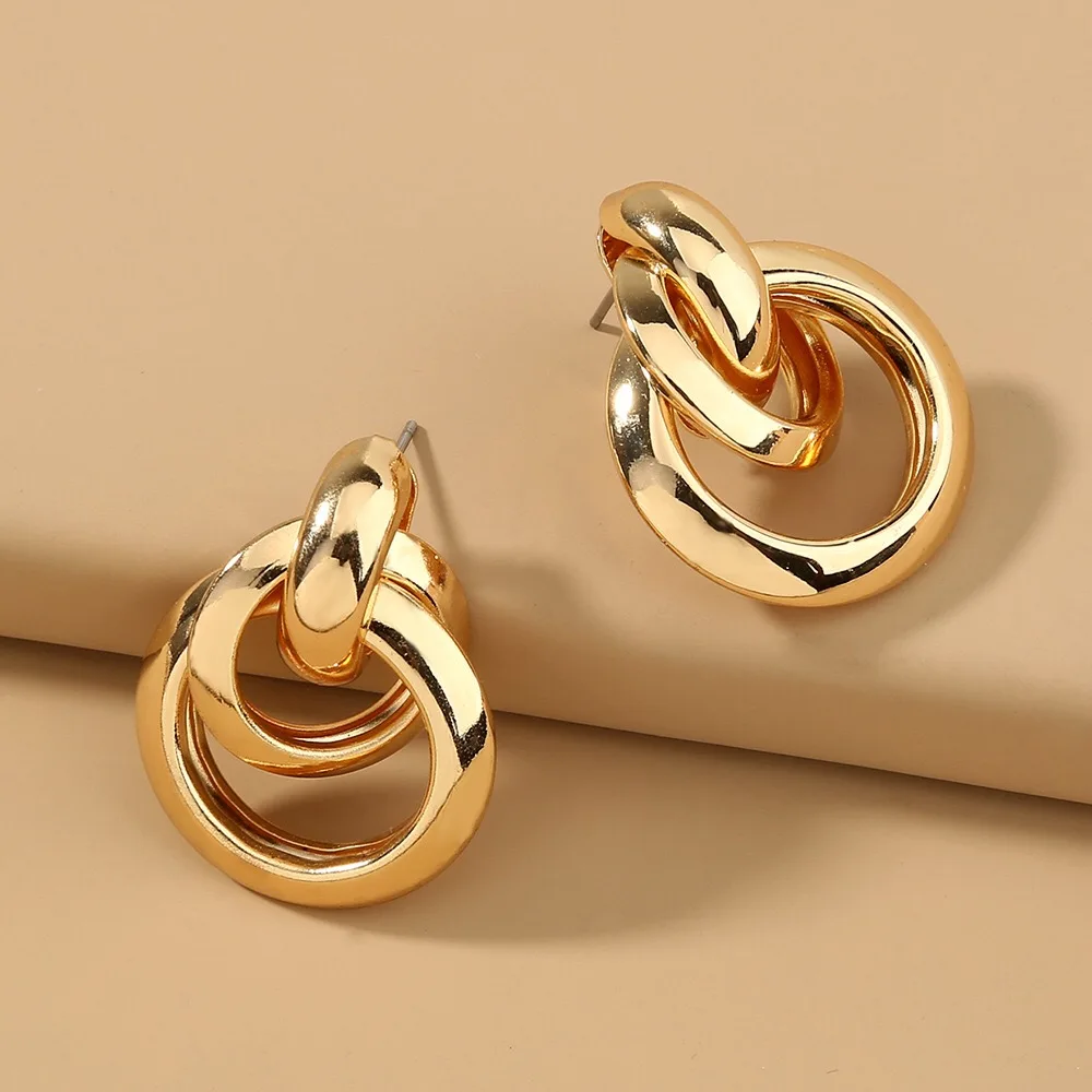 

NE811 Wedding Party Beautiful Women Alloy Jewelry Double Gold Hoop Earrings